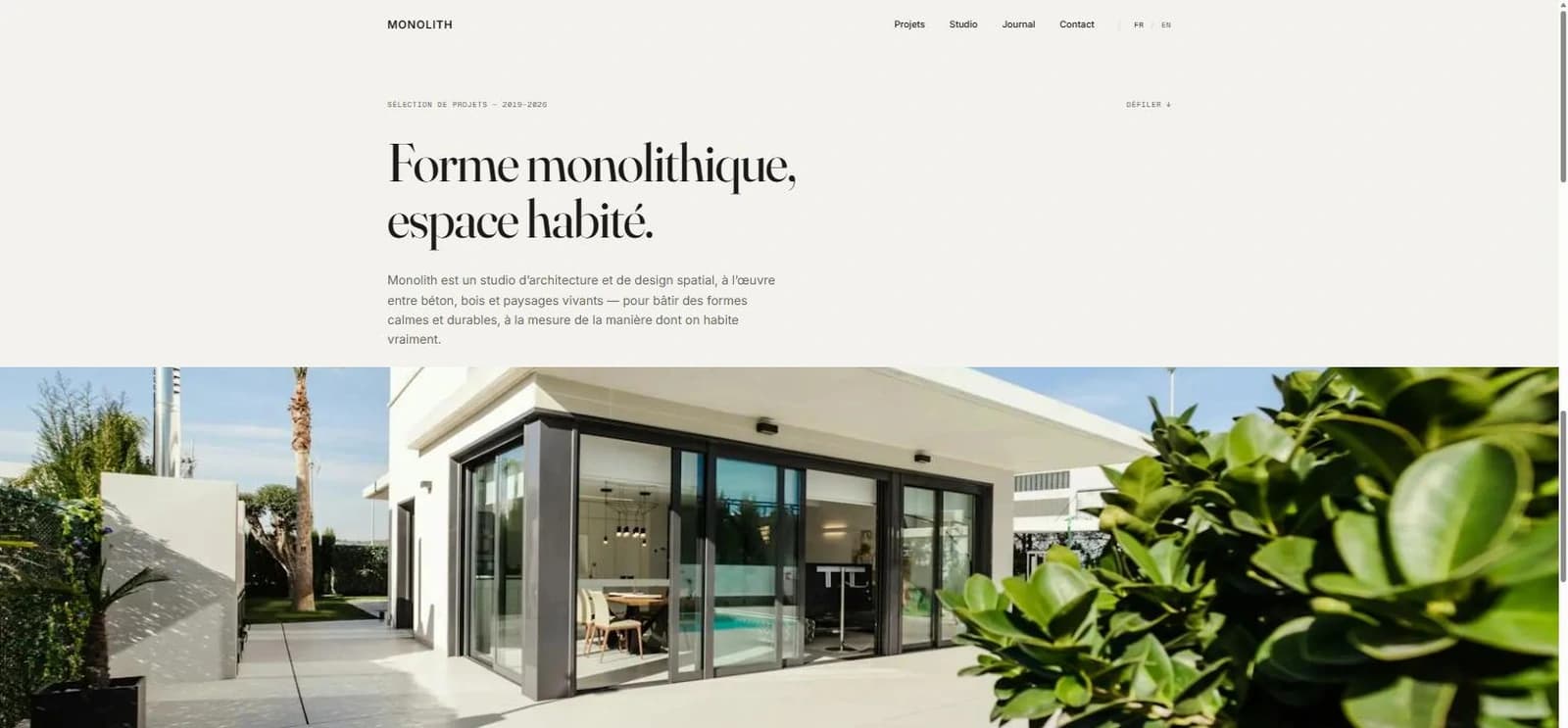 Aperçu du site Monolith — page d'accueil